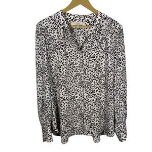 LOFT Leopard Print Long Sleeve Button Up Shirt Women's XL Top